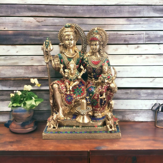 Handcrafted Lord Shiva Family Statue - Superfine Brass | 18" Height - Budhshiv.com