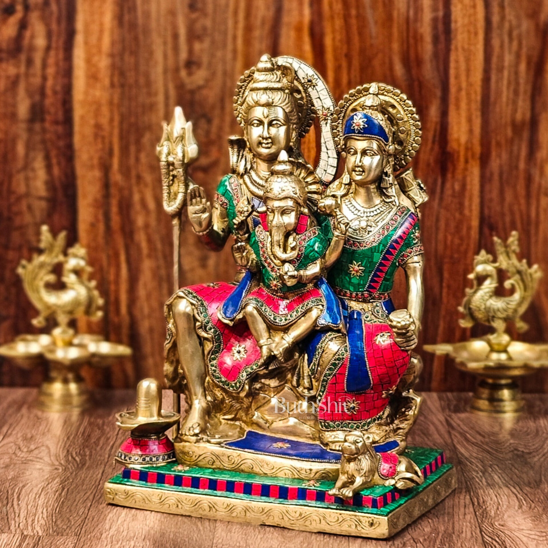 Handcrafted Lord Shiva Family Statue - Superfine Brass | 18" Height - Budhshiv.com