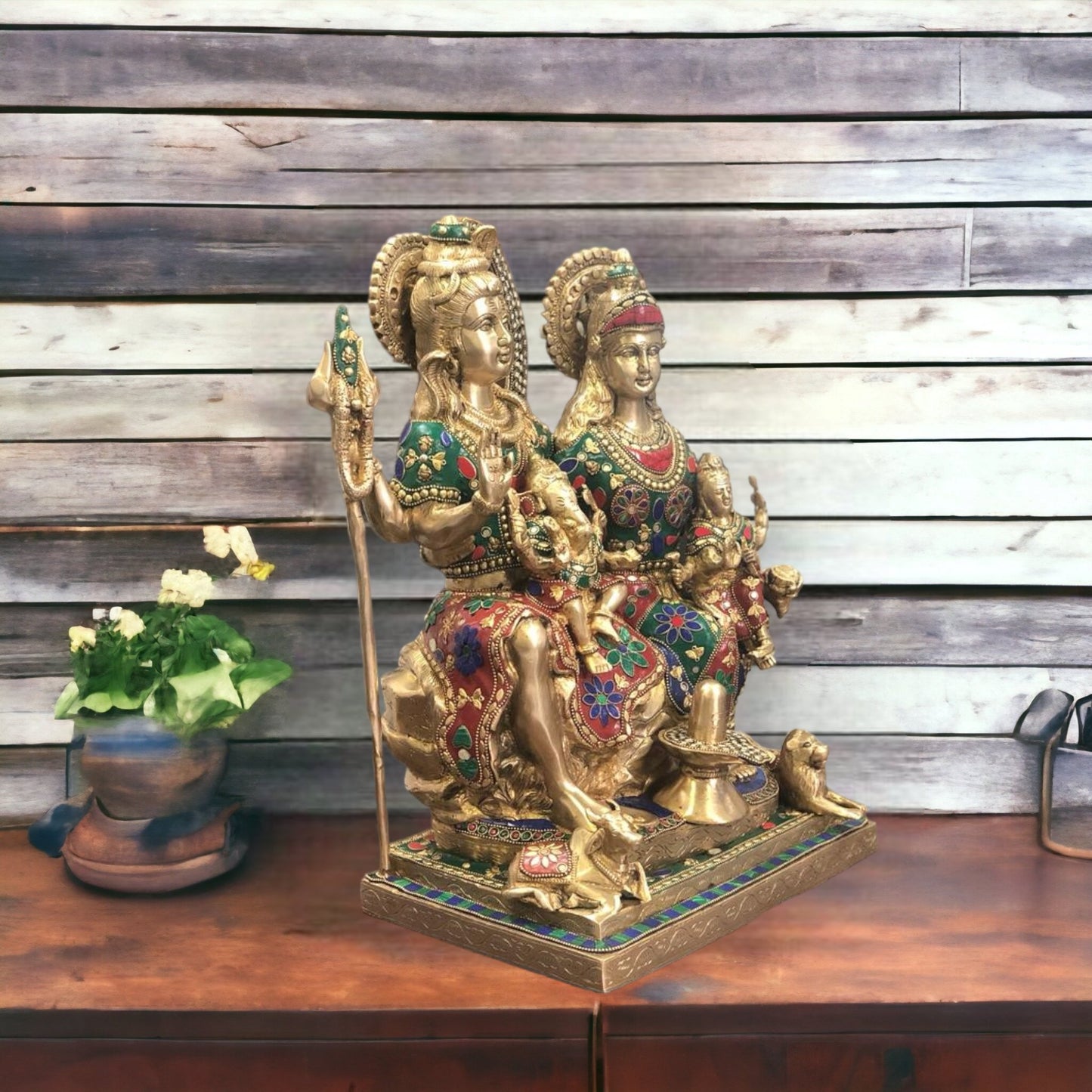 Handcrafted Lord Shiva Family Statue - Superfine Brass | 18" Height - Budhshiv.com