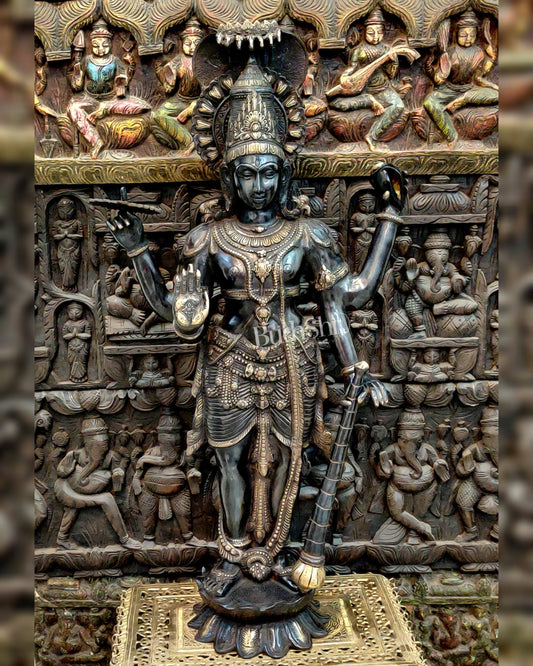 Handcrafted Lord Vishnu with Sheshanaaga Brass Idol | Divine Serenity 40" - Budhshiv.com