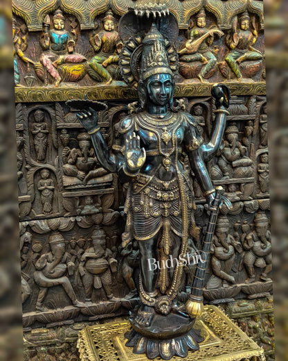 Handcrafted Lord Vishnu with Sheshanaaga Brass Idol | Divine Serenity 40" - Budhshiv.com