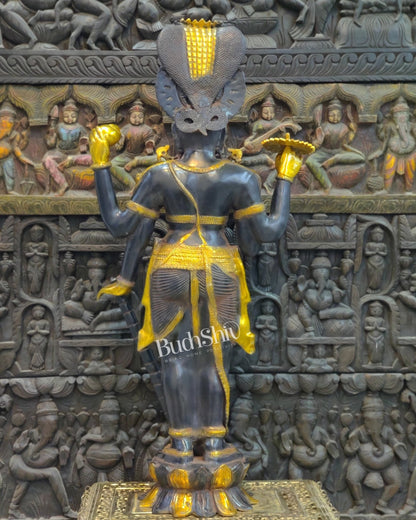 Handcrafted Lord Vishnu with Sheshanaaga Brass Idol | Divine Serenity | Ink Blue and Yellow Gold Finish 40" - Budhshiv.com