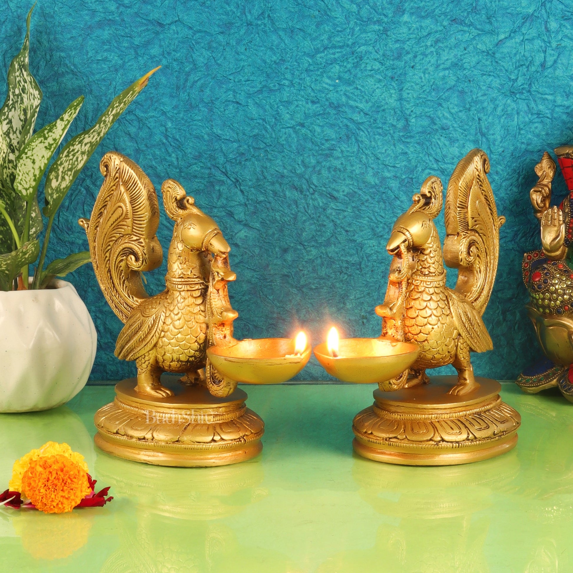 Handcrafted Pair of Brass Annam Diyas | Height 8.5 inches " - Budhshiv.com