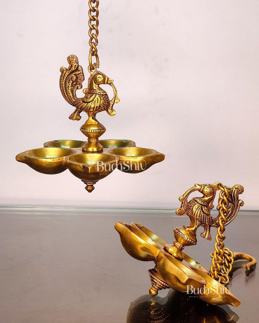 Handcrafted Pair of Brass Annam Diyas | Height 8.5 inches - Budhshiv.com