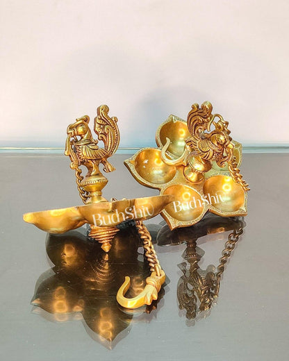 Handcrafted Pair of Brass Annam Diyas | Height 8.5 inches - Budhshiv.com