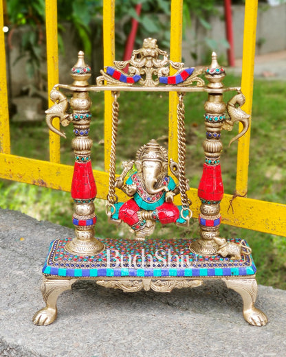 Handcrafted Pure Brass Ganesha Swing - 13.5 inches - Budhshiv.com