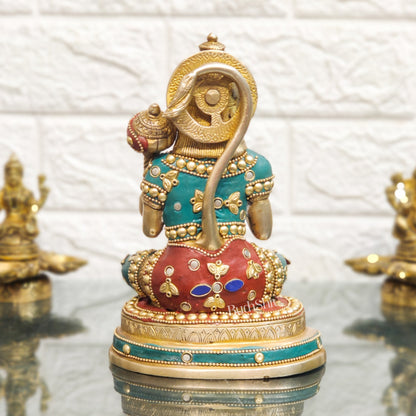 Handcrafted Pure Brass Hanuman Statue | 7.5" Tall | Golden Tone Finish - Budhshiv.com