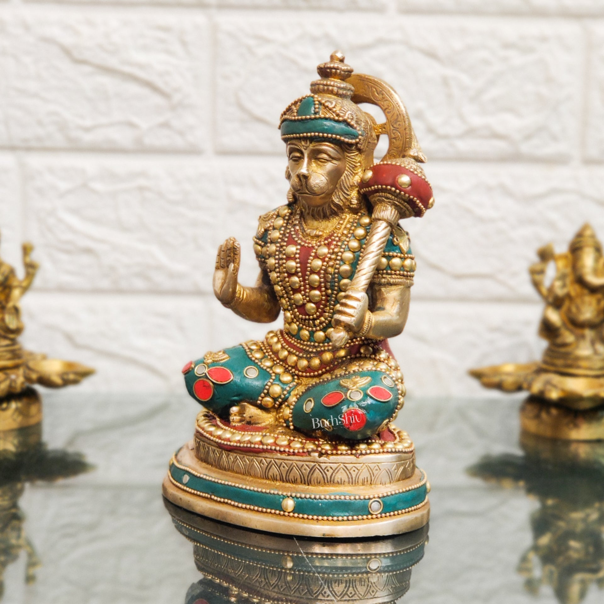 Handcrafted Pure Brass Hanuman Statue | 7.5" Tall | Golden Tone Finish - Budhshiv.com