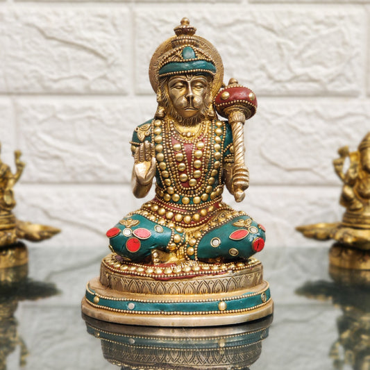 Handcrafted Pure Brass Hanuman Statue | 7.5" Tall | Golden Tone Finish - Budhshiv.com