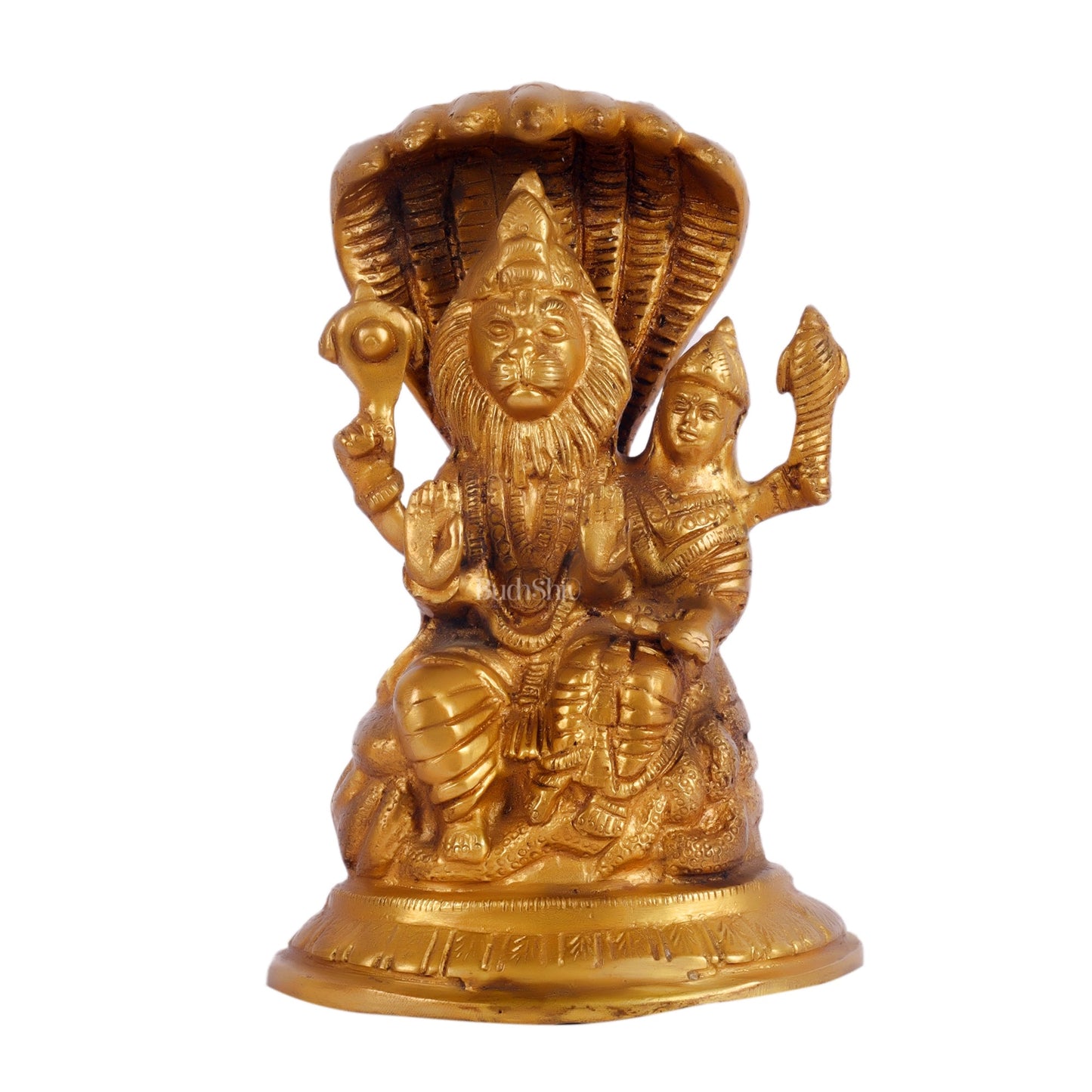 Handcrafted Pure Brass Narasimha Lakshmi Statue - 7.5" Height - Budhshiv.com