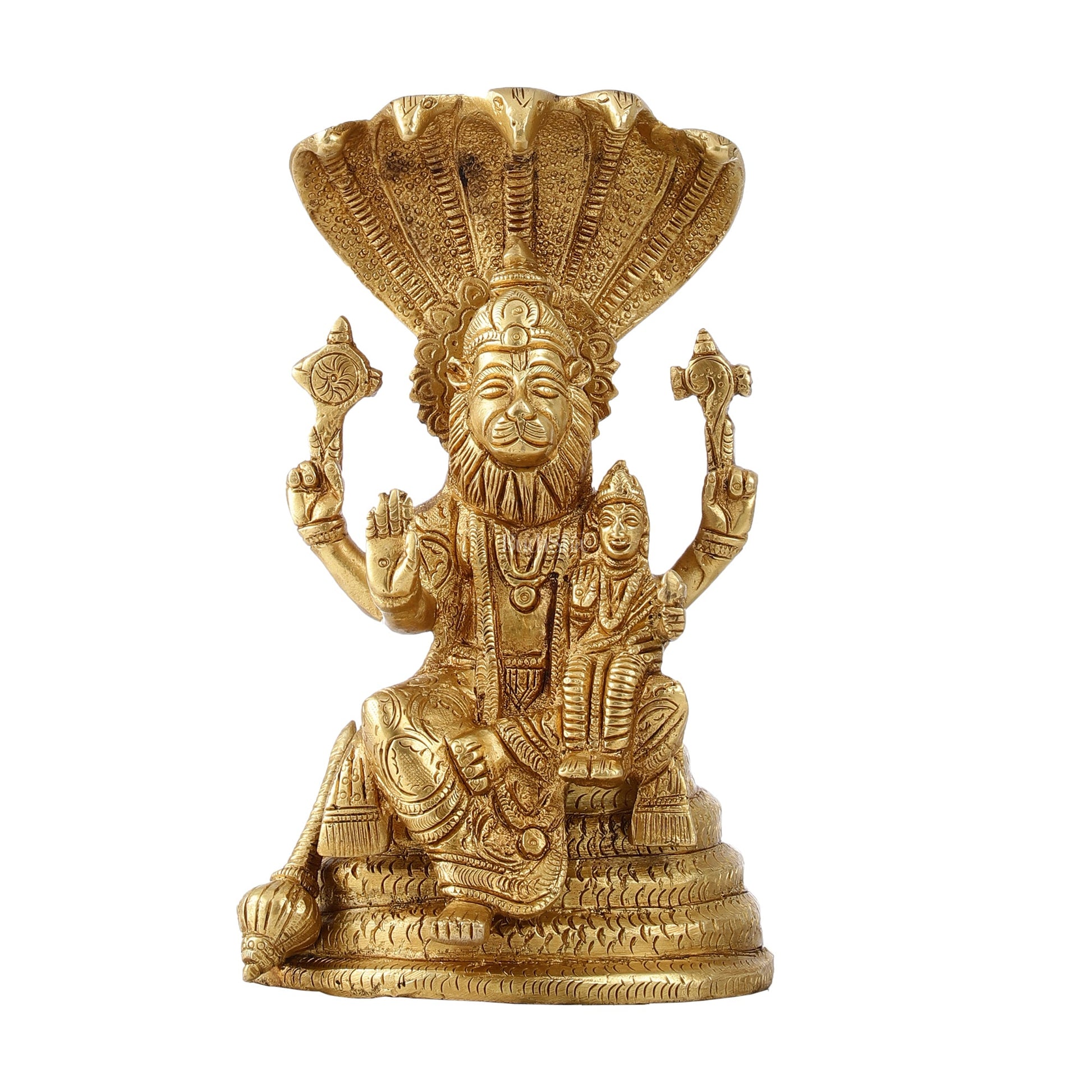 Handcrafted Pure Brass Narasimha Lakshmi Statue - 8 inch - Budhshiv.com