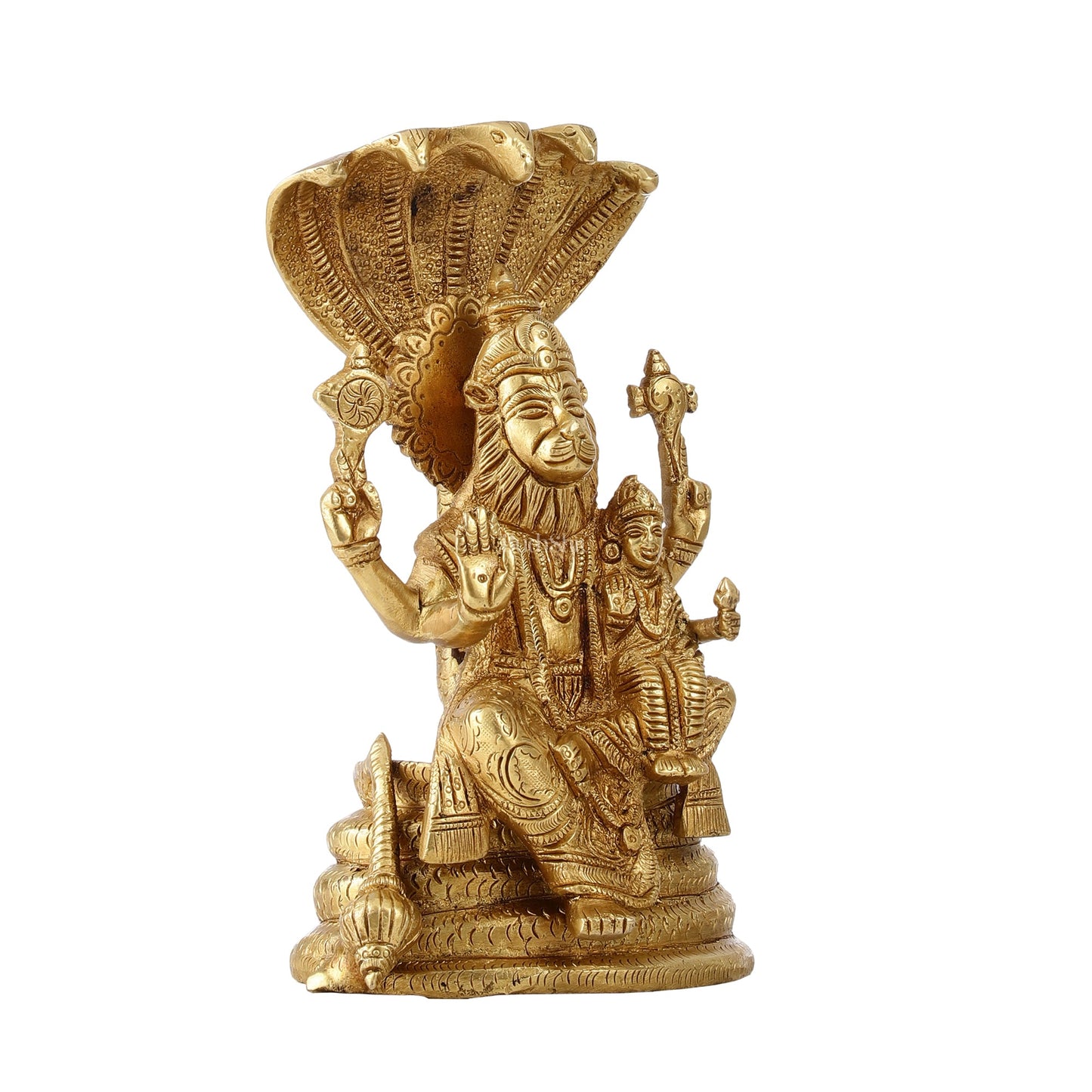 Handcrafted Pure Brass Narasimha Lakshmi Statue - 8 inch - Budhshiv.com