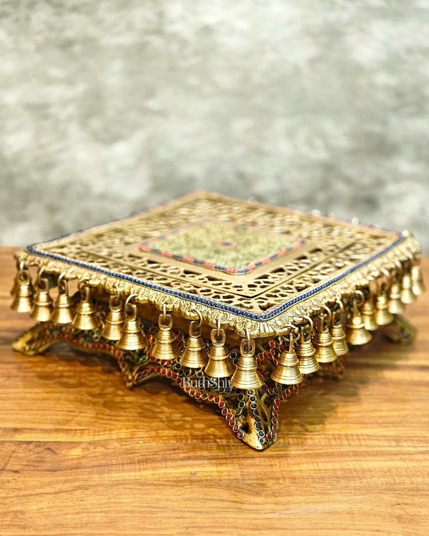 Handcrafted Pure Brass Pooja Chowki/Stand/Stool for Idols large - Budhshiv.com