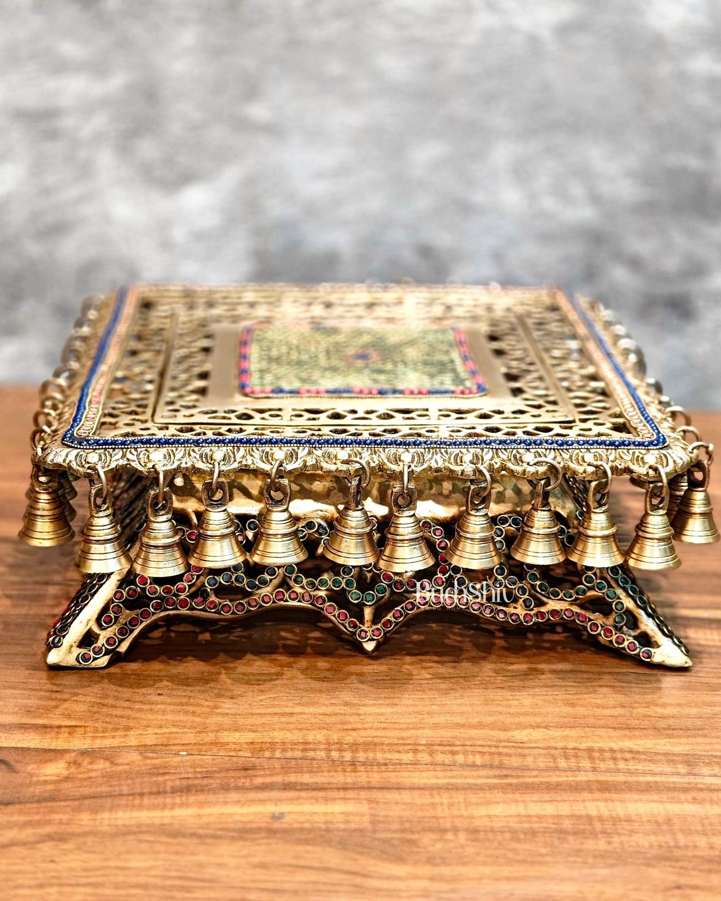 Handcrafted Pure Brass Pooja Chowki/Stand/Stool for Idols large - Budhshiv.com