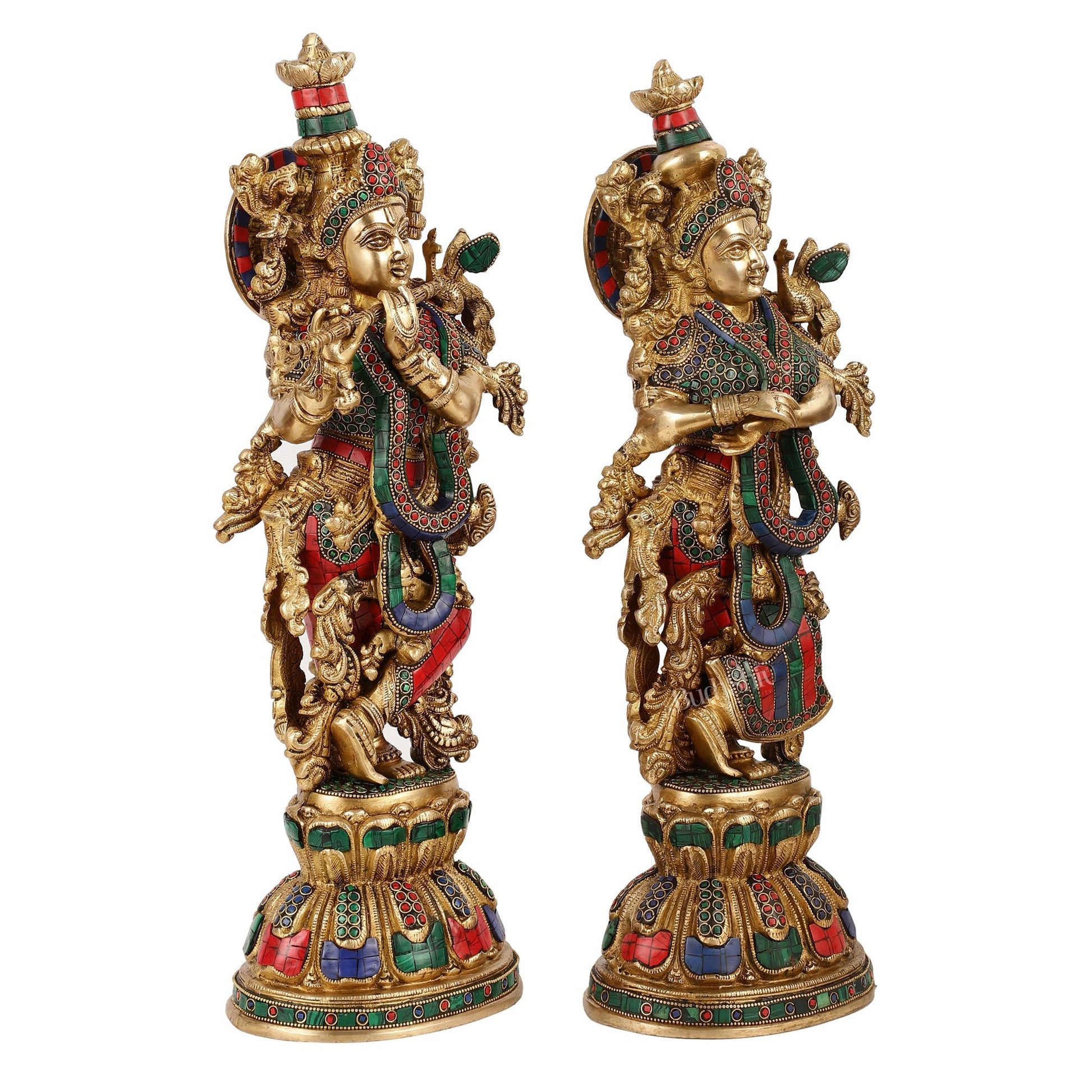 Handcrafted Pure Brass Radha Krishna Statues - 21" - Budhshiv.com