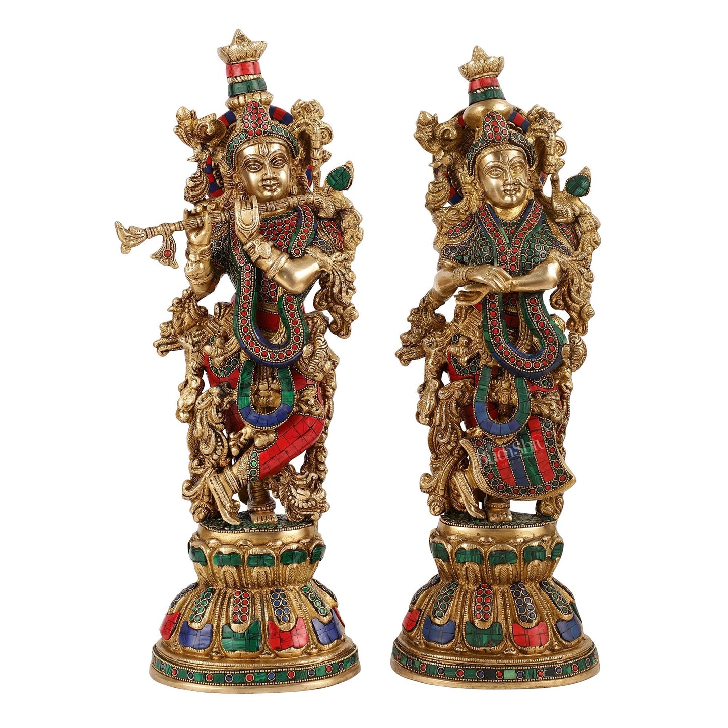 Handcrafted Pure Brass Radha Krishna Statues - 21" - Budhshiv.com