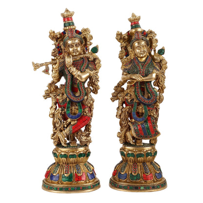 Handcrafted Pure Brass Radha Krishna Statues - 21" - Budhshiv.com