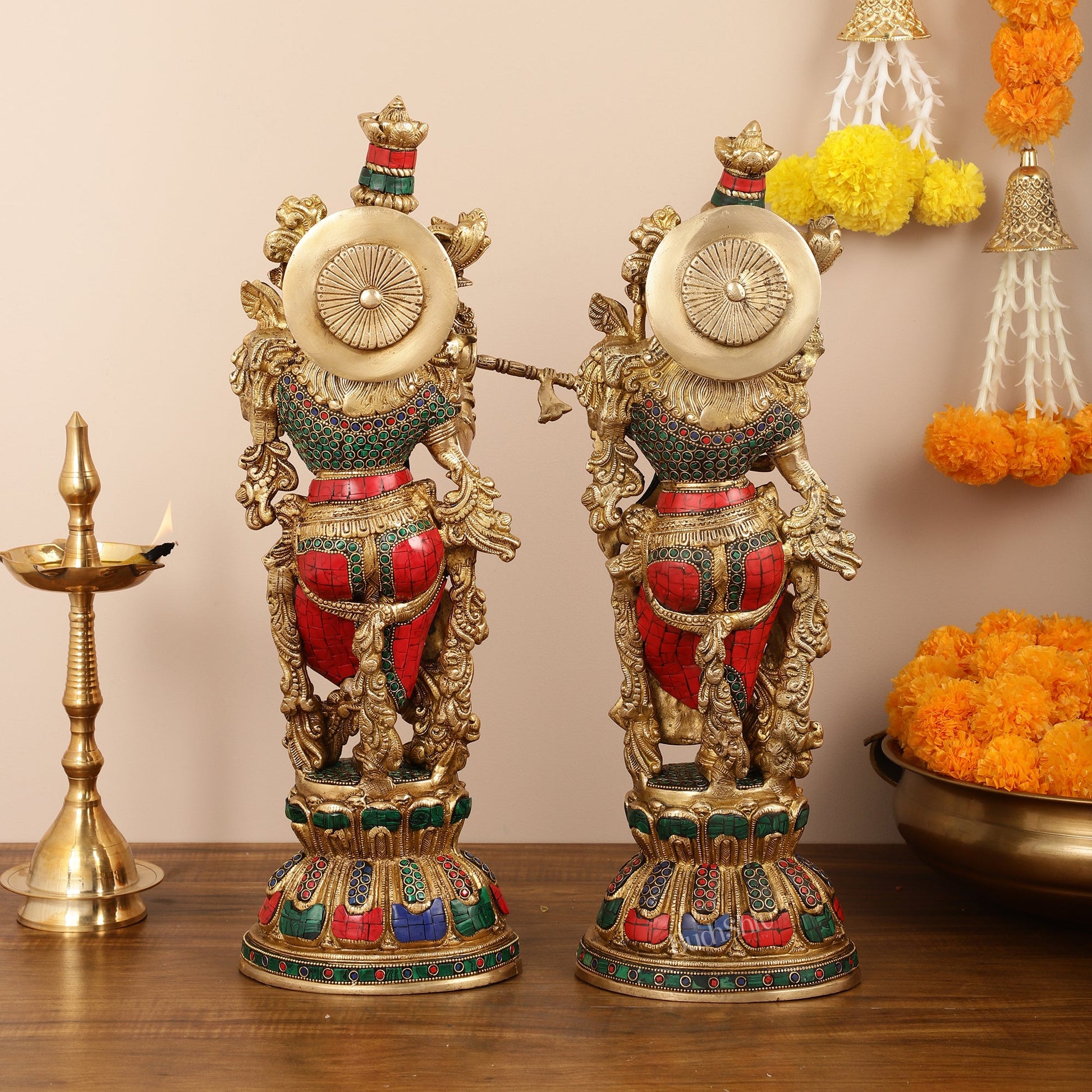 Handcrafted Pure Brass Radha Krishna Statues - 21" - Budhshiv.com