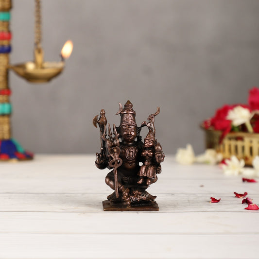 Handcrafted Pure Copper Lord Shiva and Goddess Parvati Idol | Height 3 inch | BudhShiv Brass Handicrafts - Budhshiv.com