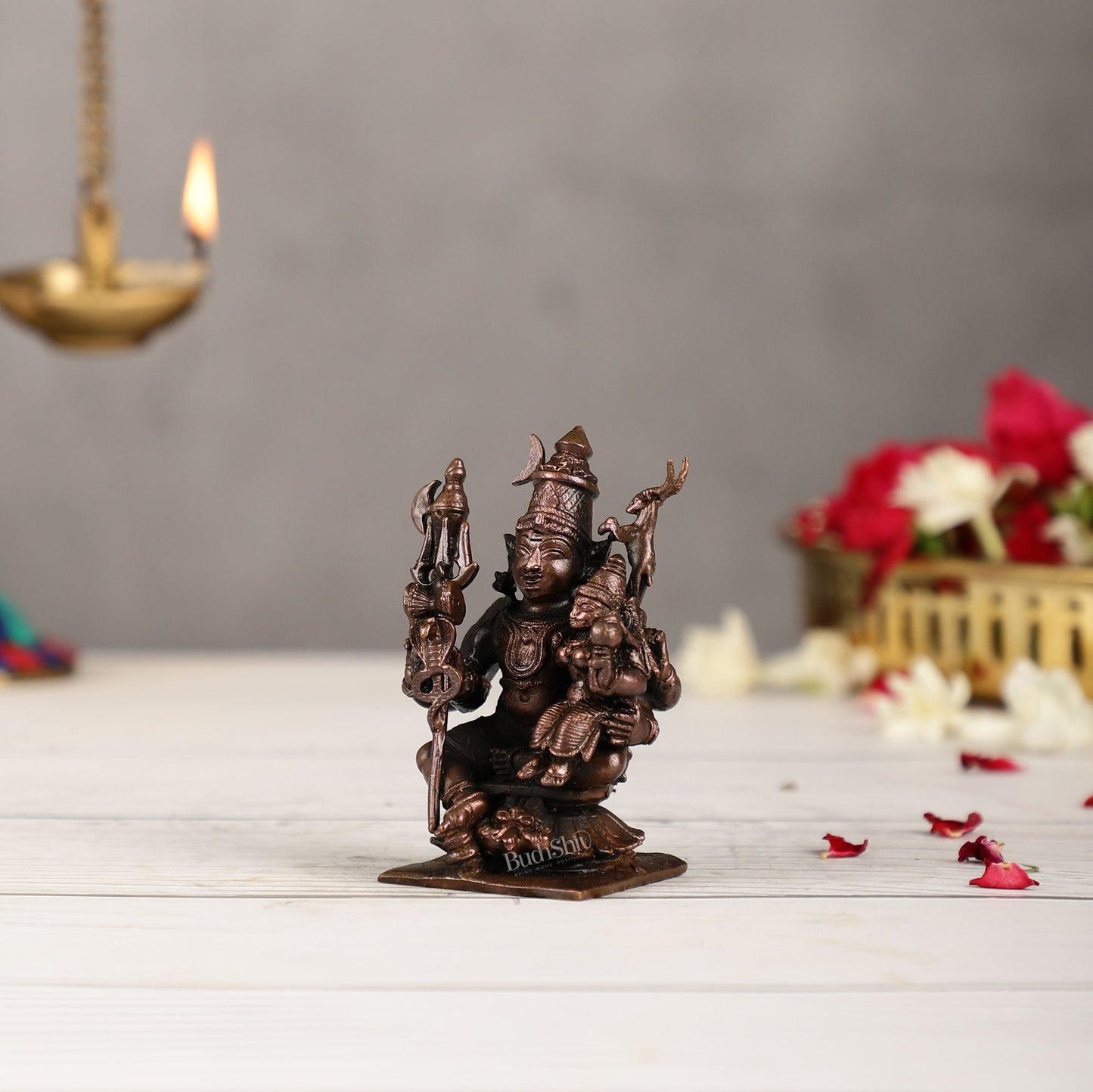 Handcrafted Pure Copper Lord Shiva and Goddess Parvati Idol | Height 3 inch | BudhShiv Brass Handicrafts - Budhshiv.com