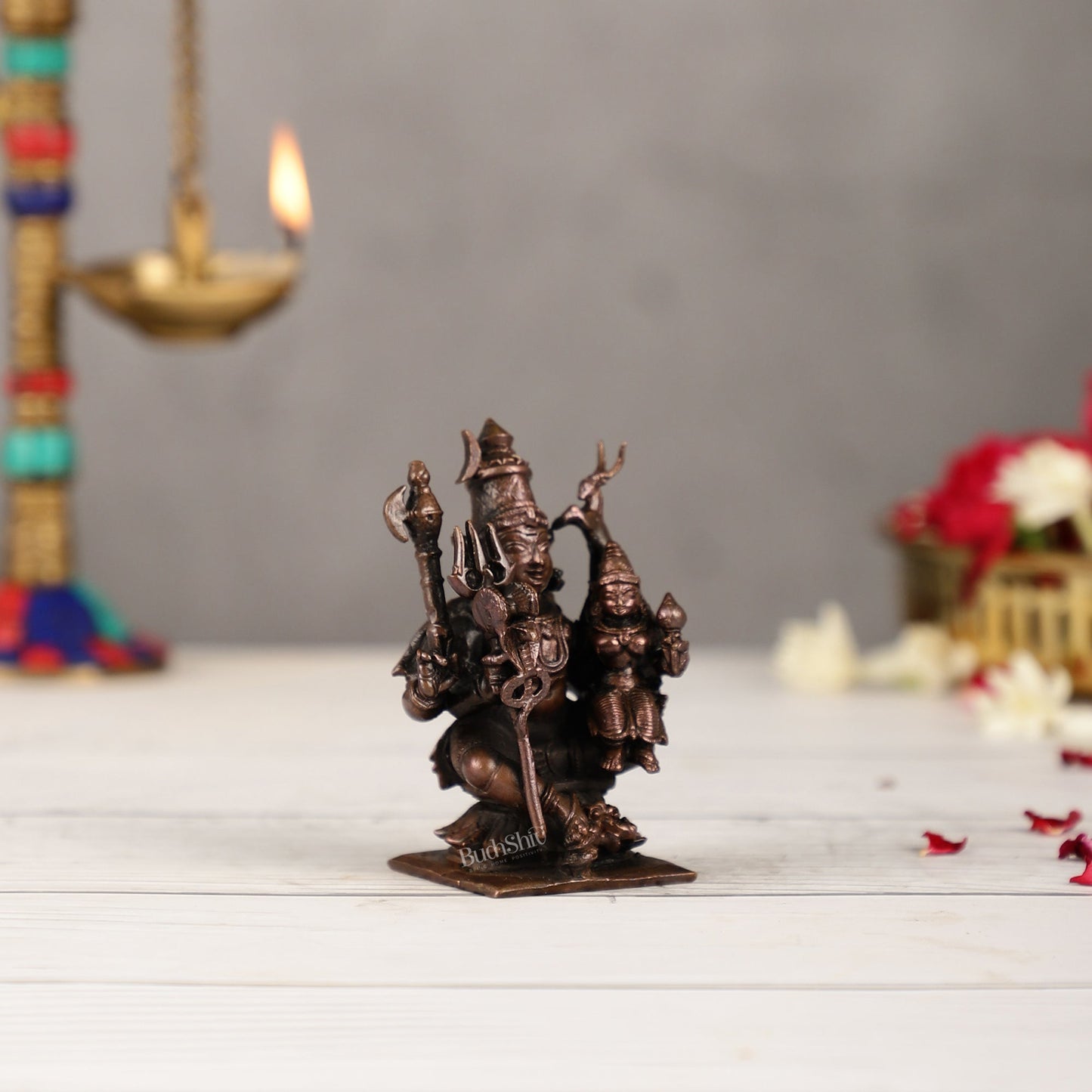 Handcrafted Pure Copper Lord Shiva and Goddess Parvati Idol | Height 3 inch | BudhShiv Brass Handicrafts - Budhshiv.com