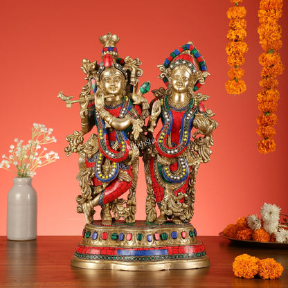 Handcrafted Radha Krishna together Brass Idols 18 inch - Budhshiv.com