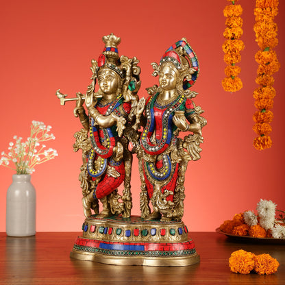 Handcrafted Radha Krishna together Brass Idols 18 inch - Budhshiv.com