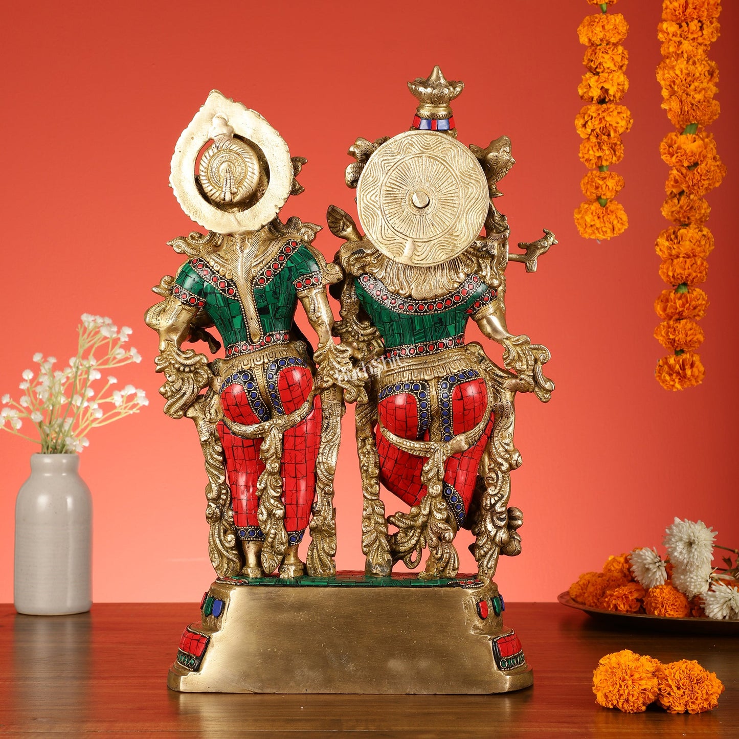 Handcrafted Radha Krishna together Brass Idols 18 inch - Budhshiv.com