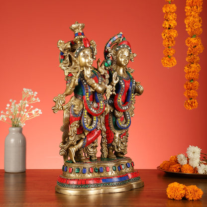 Handcrafted Radha Krishna together Brass Idols 18 inch - Budhshiv.com