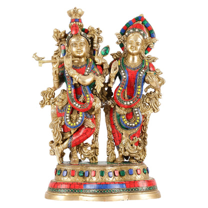 Handcrafted Radha Krishna together Brass Idols 18 inch - Budhshiv.com