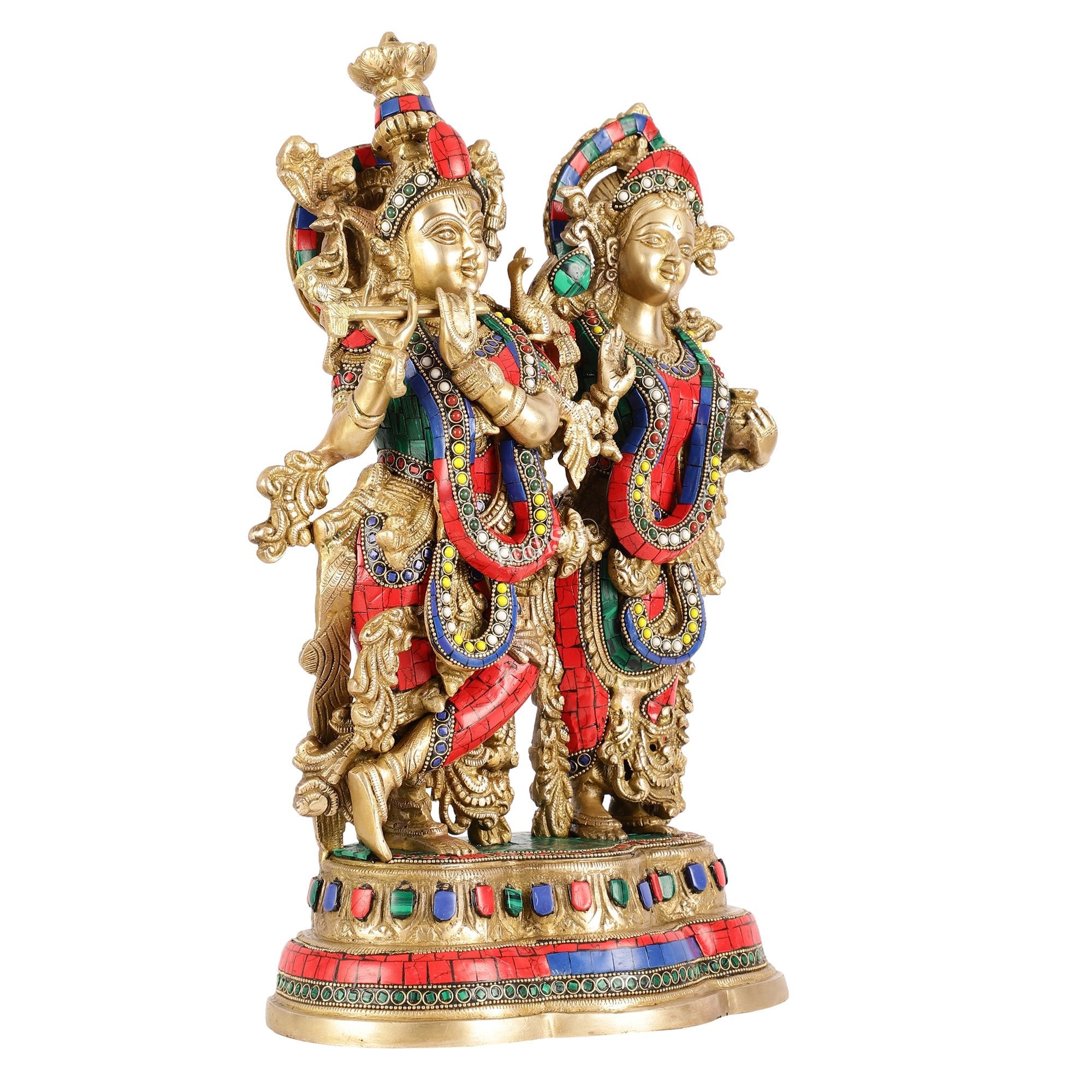 Buy Radha Krishna Brass Idols | Engraved with Spectacular Stonework ...