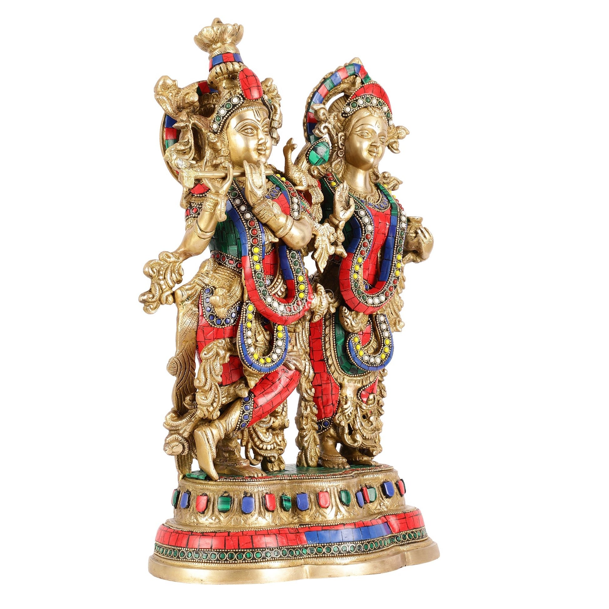 Handcrafted Radha Krishna together Brass Idols 18 inch - Budhshiv.com