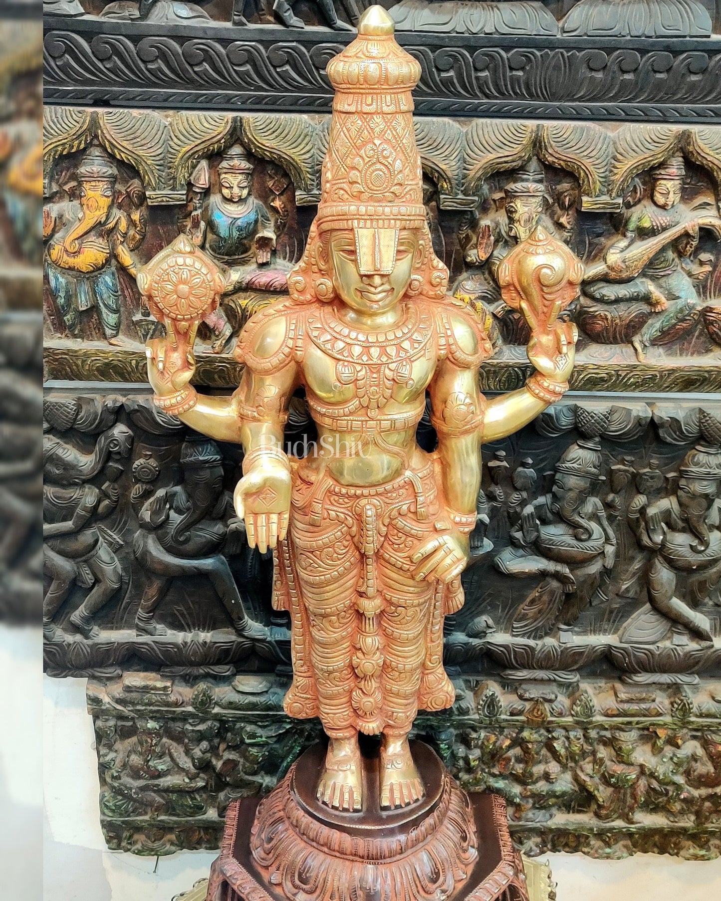 Handcrafted Superfine Brass Full Body Tirupati Balaji Idol 40 inch - Budhshiv.com