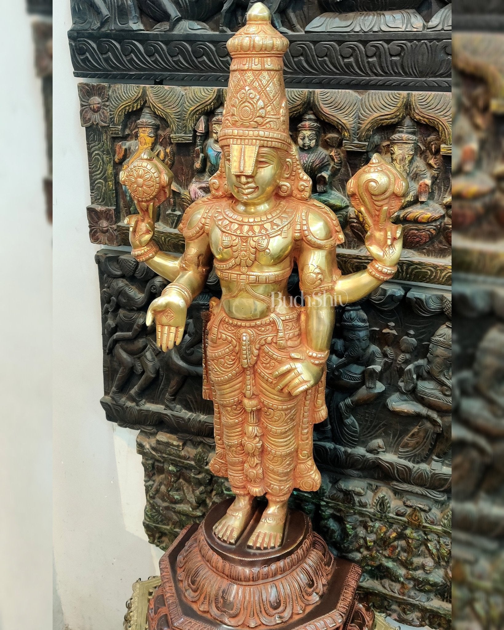 Handcrafted Superfine Brass Full Body Tirupati Balaji Idol 40 inch - Budhshiv.com
