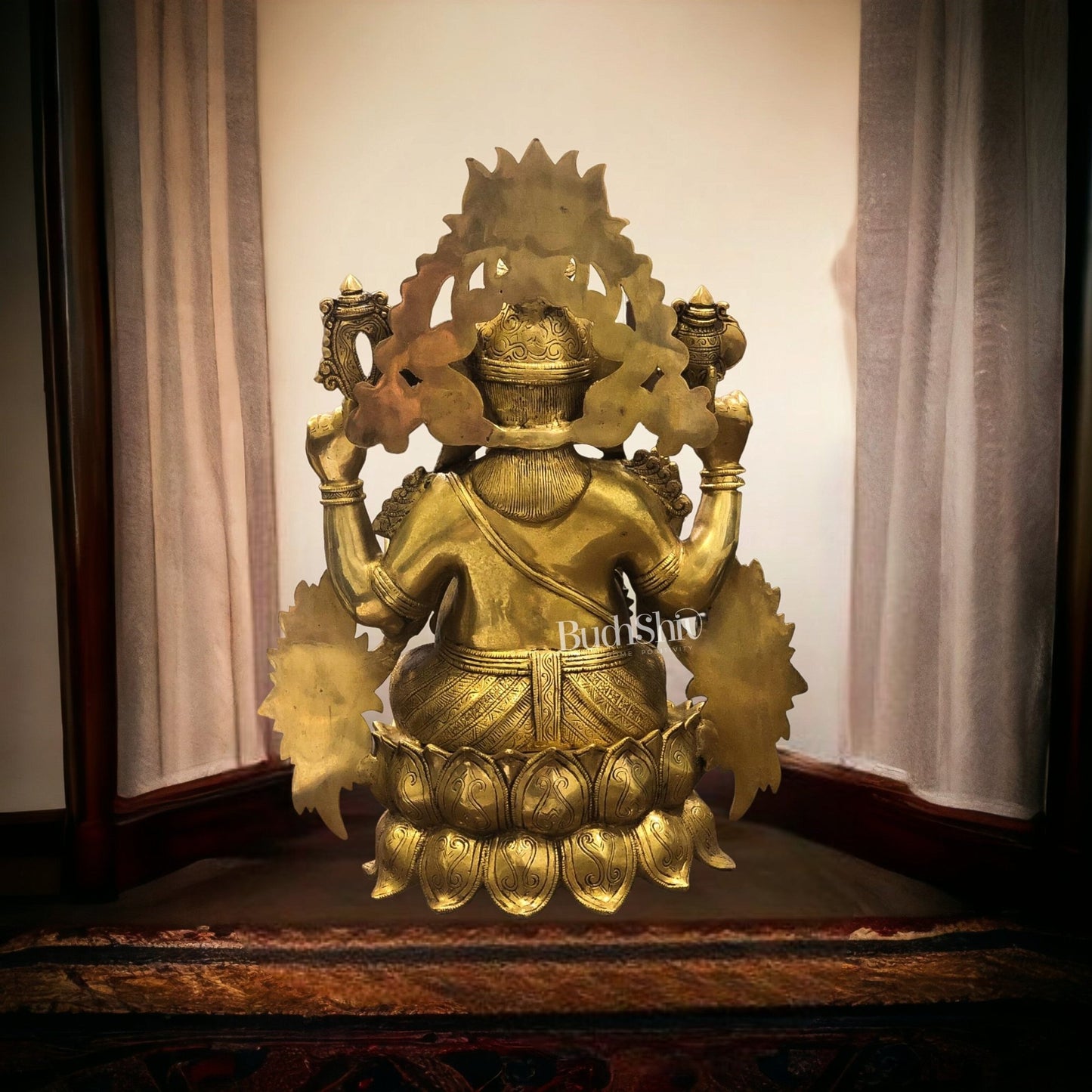 Handcrafted Superfine Brass Kamalasana Ganapathi Sculpture 21" - Budhshiv.com