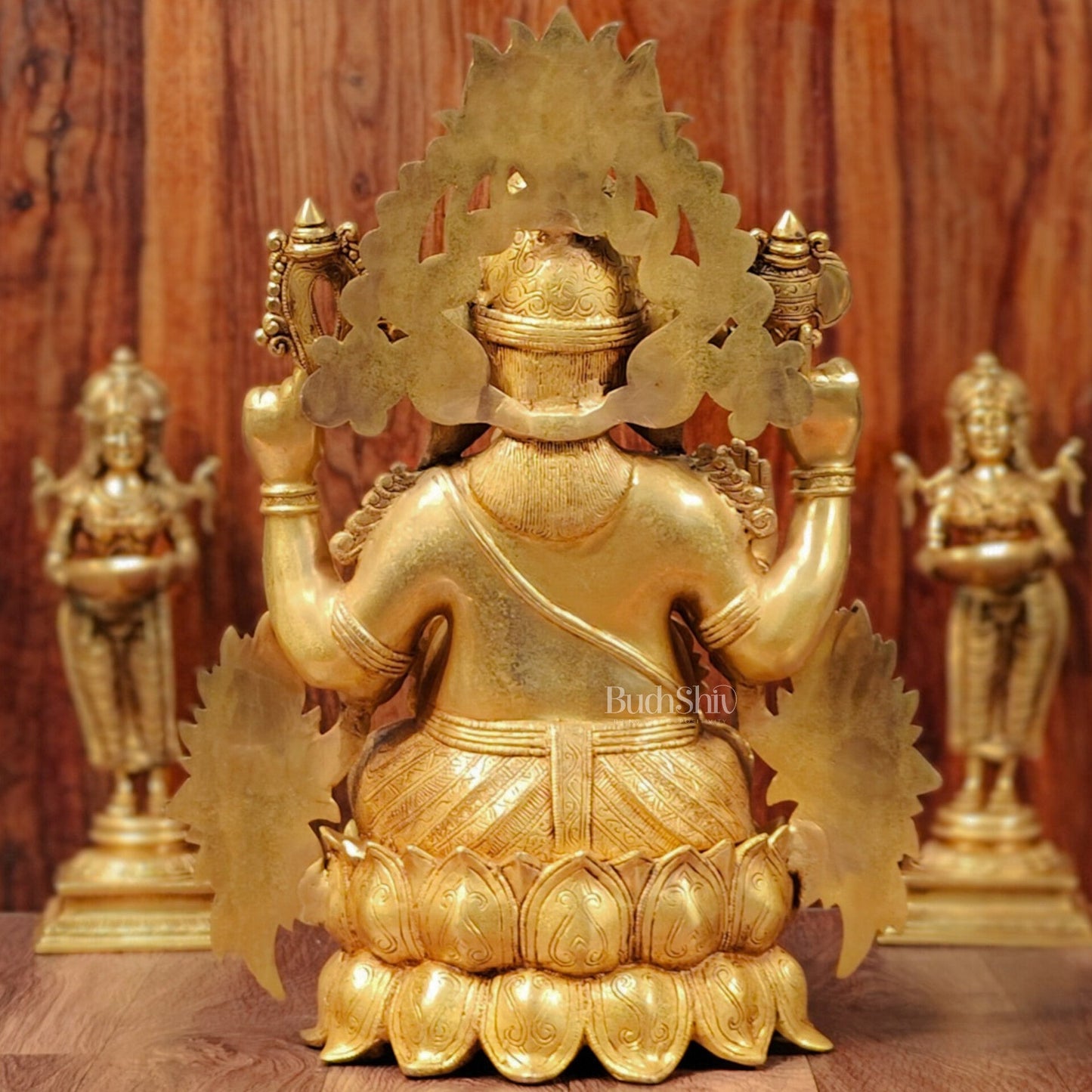 Handcrafted Superfine Brass Kamalasana Ganapathi Sculpture 21" - Budhshiv.com