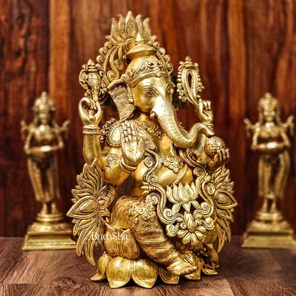 Handcrafted Superfine Brass Kamalasana Ganapathi Sculpture 21" - Budhshiv.com