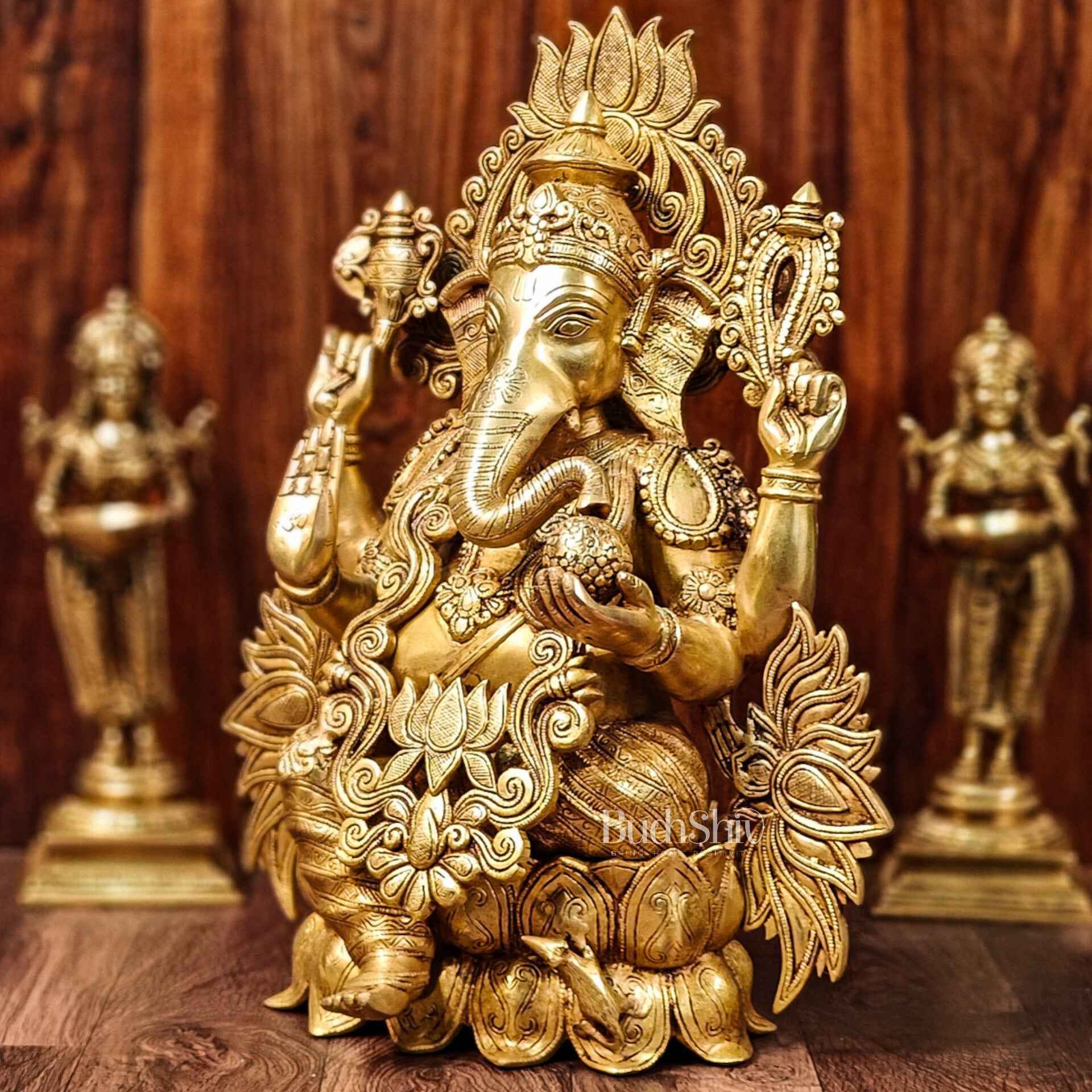 Handcrafted Superfine Brass Kamalasana Ganapathi Sculpture 21" - Budhshiv.com