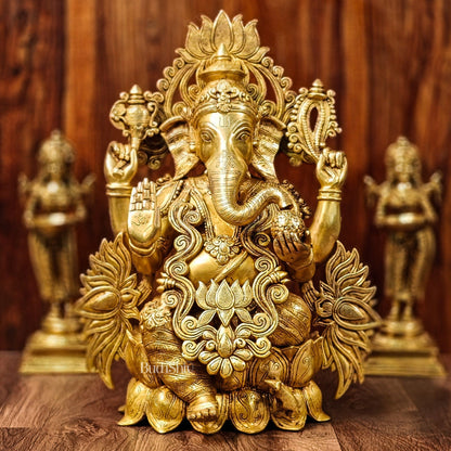 Handcrafted Superfine Brass Kamalasana Ganapathi Sculpture 21" - Budhshiv.com