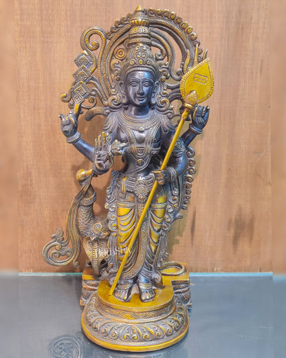 Handcrafted Superfine Brass Lord Murugan Statue - Peacock and Cobra - 20 inches - Budhshiv.com