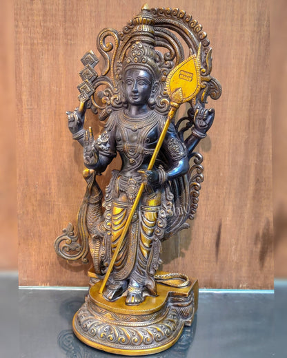 Handcrafted Superfine Brass Lord Murugan Statue - Peacock and Cobra - 20 inches - Budhshiv.com