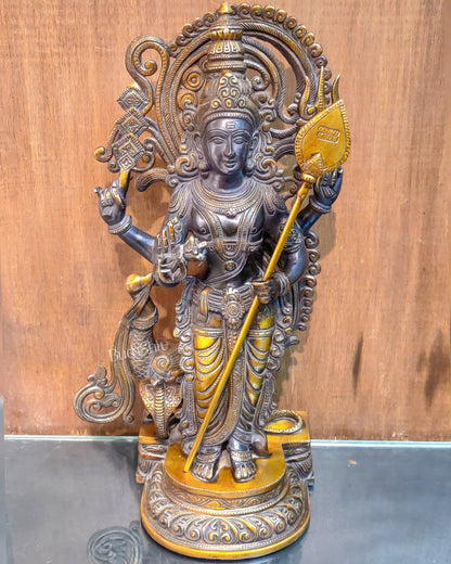 Handcrafted Superfine Brass Lord Murugan Statue - Peacock and Cobra - 20 inches - Budhshiv.com