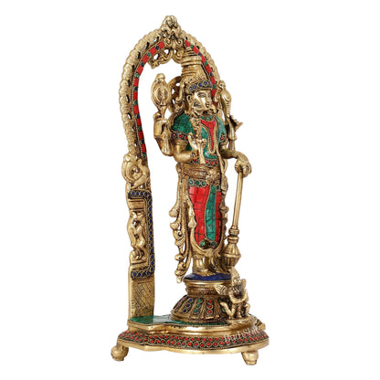 Handcrafted Superfine Brass Lord Vishnu Statue with Intricate Stonework | 16" Height - Budhshiv.com