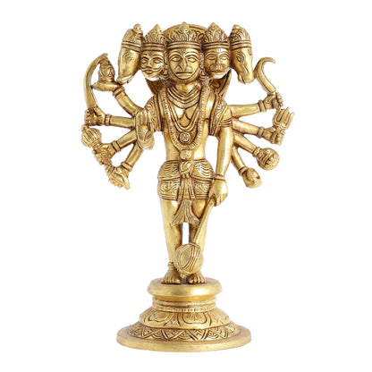 Handcrafted Superfine Brass Standing Panchmukhi Hanuman Idol 12 inch - Budhshiv.com