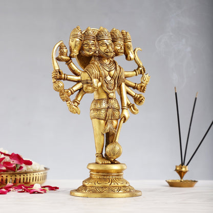 Handcrafted Superfine Brass Standing Panchmukhi Hanuman Idol 12 inch - Budhshiv.com