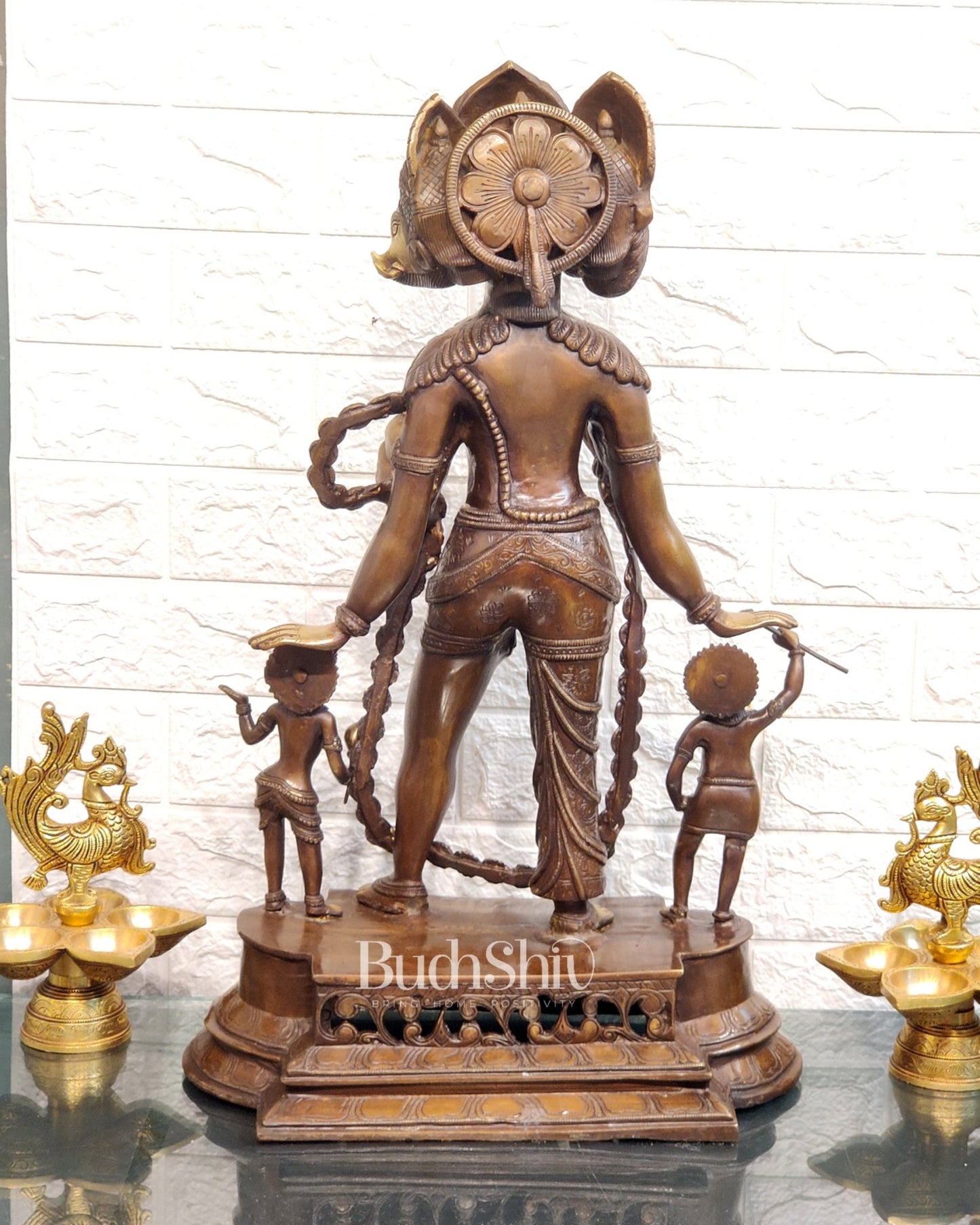 Handcrafted Three-Headed Lord Vishnu Statue | Unique Representation of Para-Vasudevan | Antique Bronze Finish - Budhshiv.com