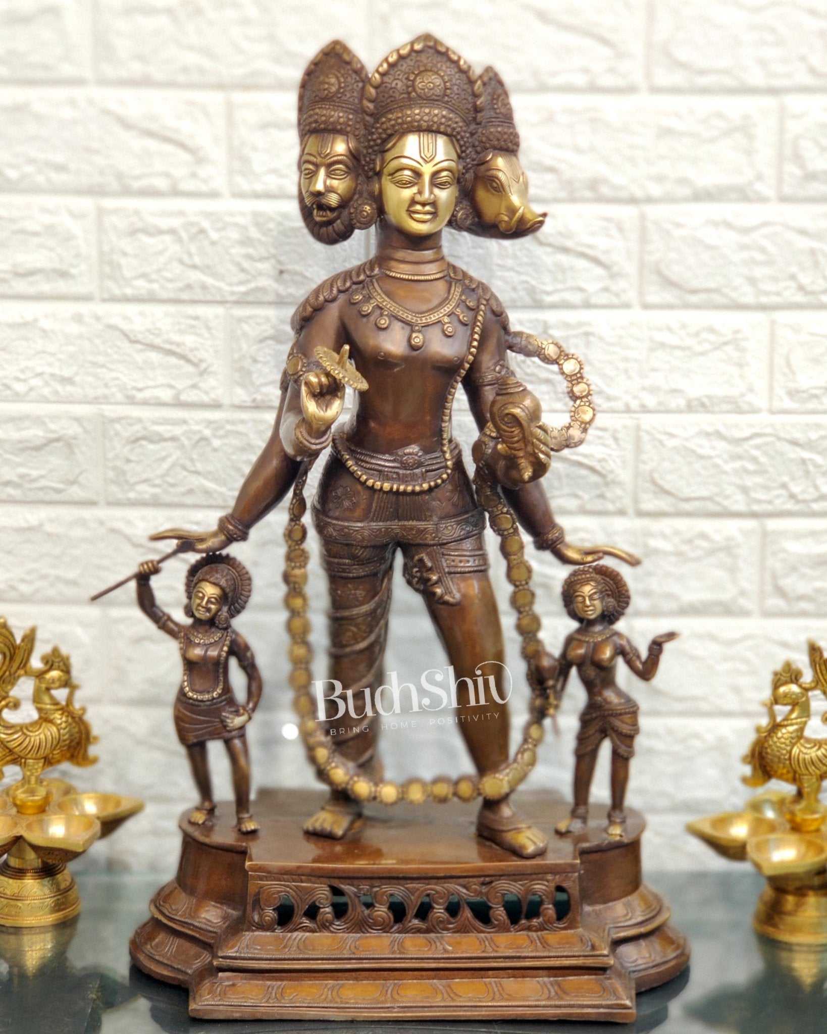 Buy Handcrafted Three Headed Lord Vishnu Statue Unique Representation buy-handcrafted-three-headed-lord-vishnu-statue-unique-representation