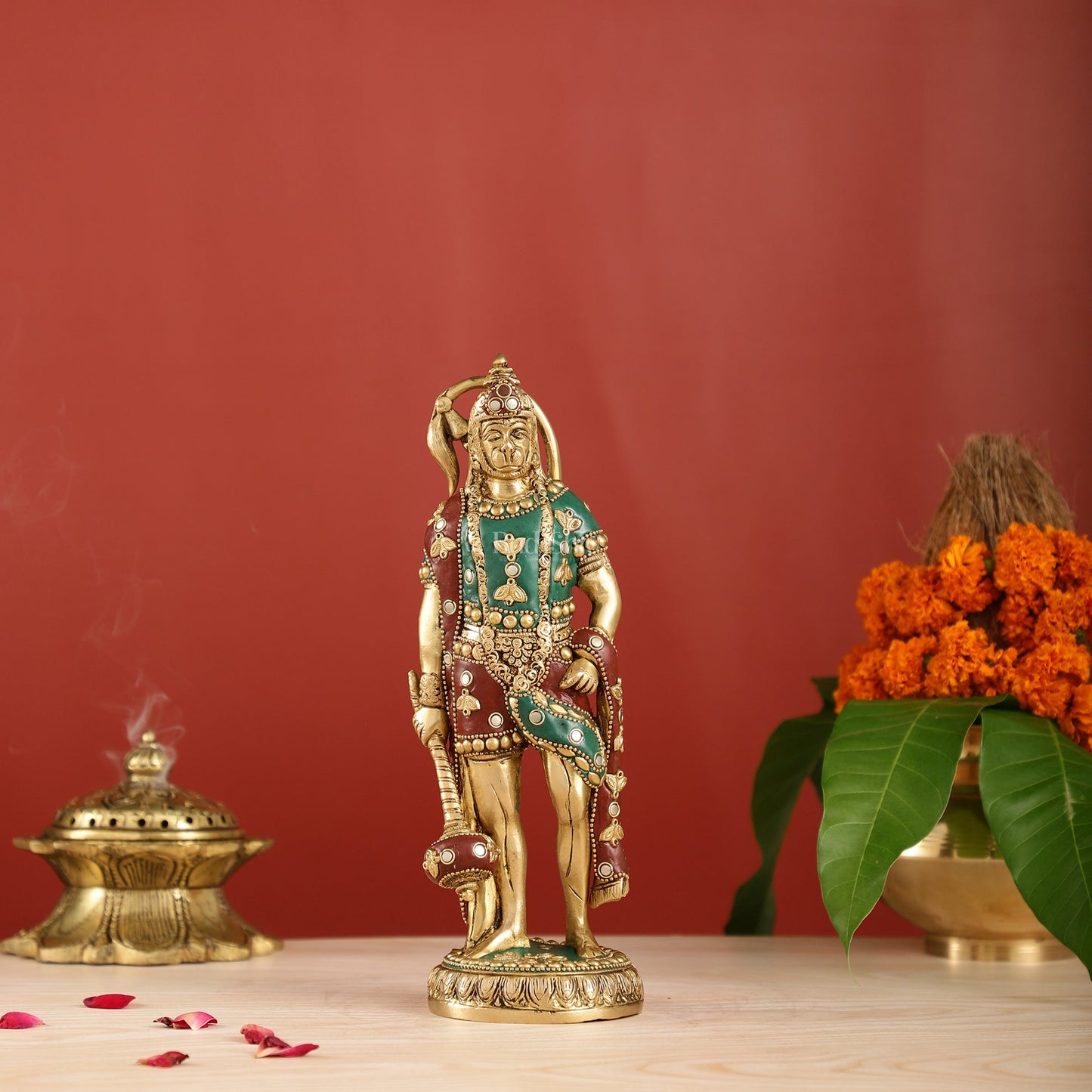 Handmade Brass Lord Hanuman Statue | 10" Height | stonework - Budhshiv.com