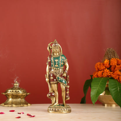 Handmade Brass Lord Hanuman Statue | 10" Height | stonework - Budhshiv.com