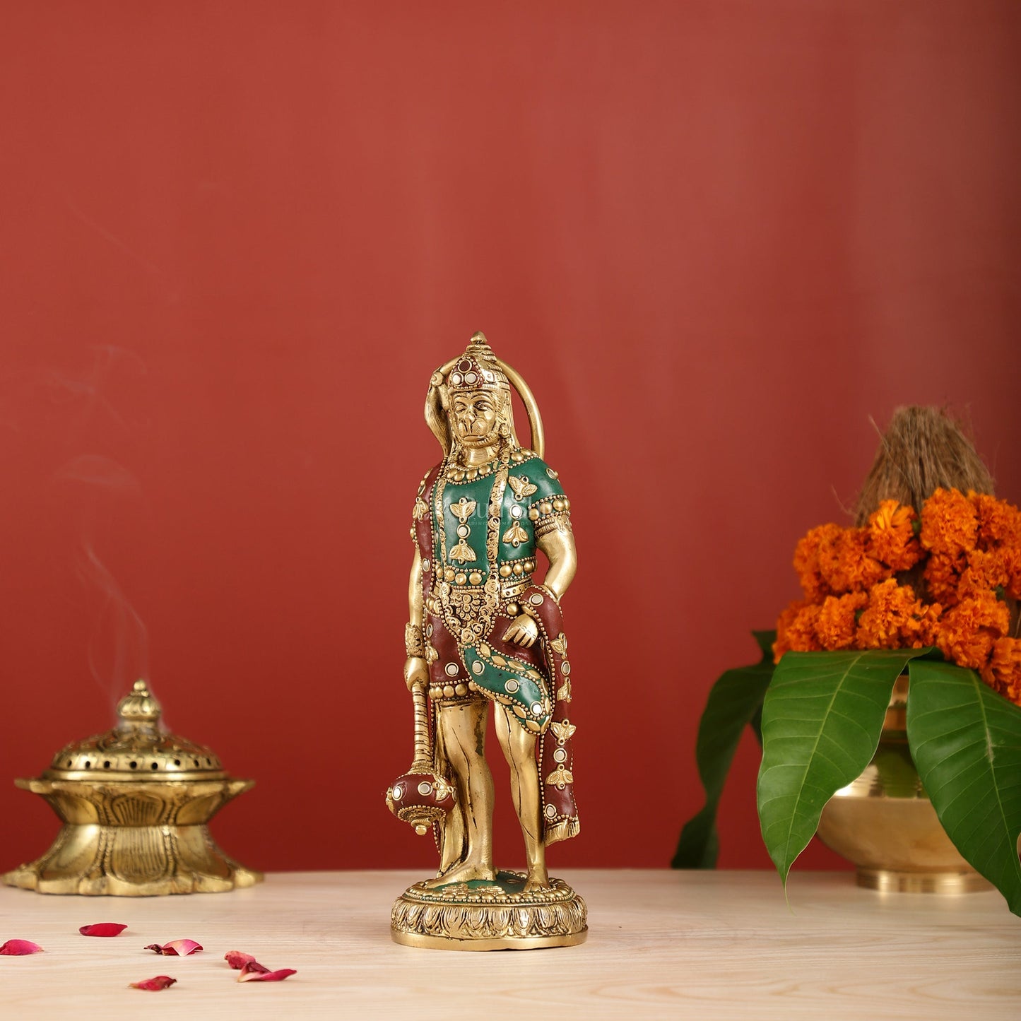 Handmade Brass Lord Hanuman Statue | 10" Height | stonework - Budhshiv.com